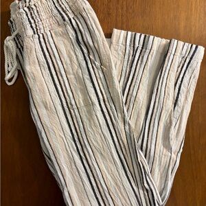 ROXY | Cream and Black Striped Drawstring Wide Leg Pants